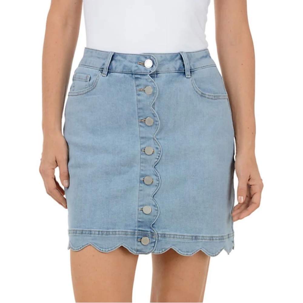 Pink Lily Light Blue Scallop Hem Mini Skirt